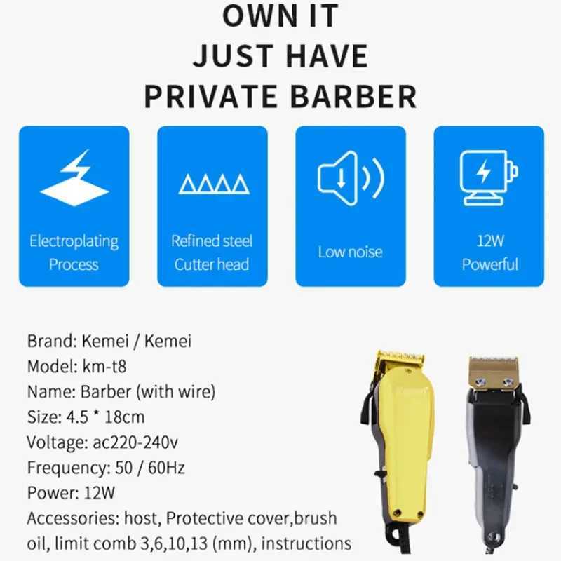 Kemei 12W Adjustable Hair Clipper Professional Corded 220-240V Hair Trimmer For Men 12W Powerful Haircut Machine Tapering W241227