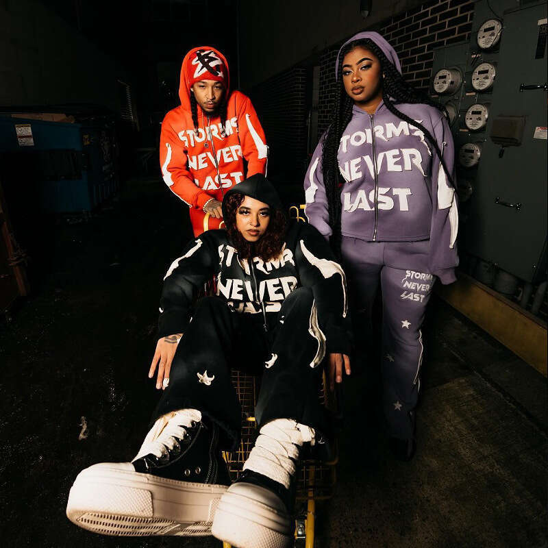 Fashionable fashion brand personalized sticker fabric letter print high street hip-hop style full chain cardigan sweatshirt pants set