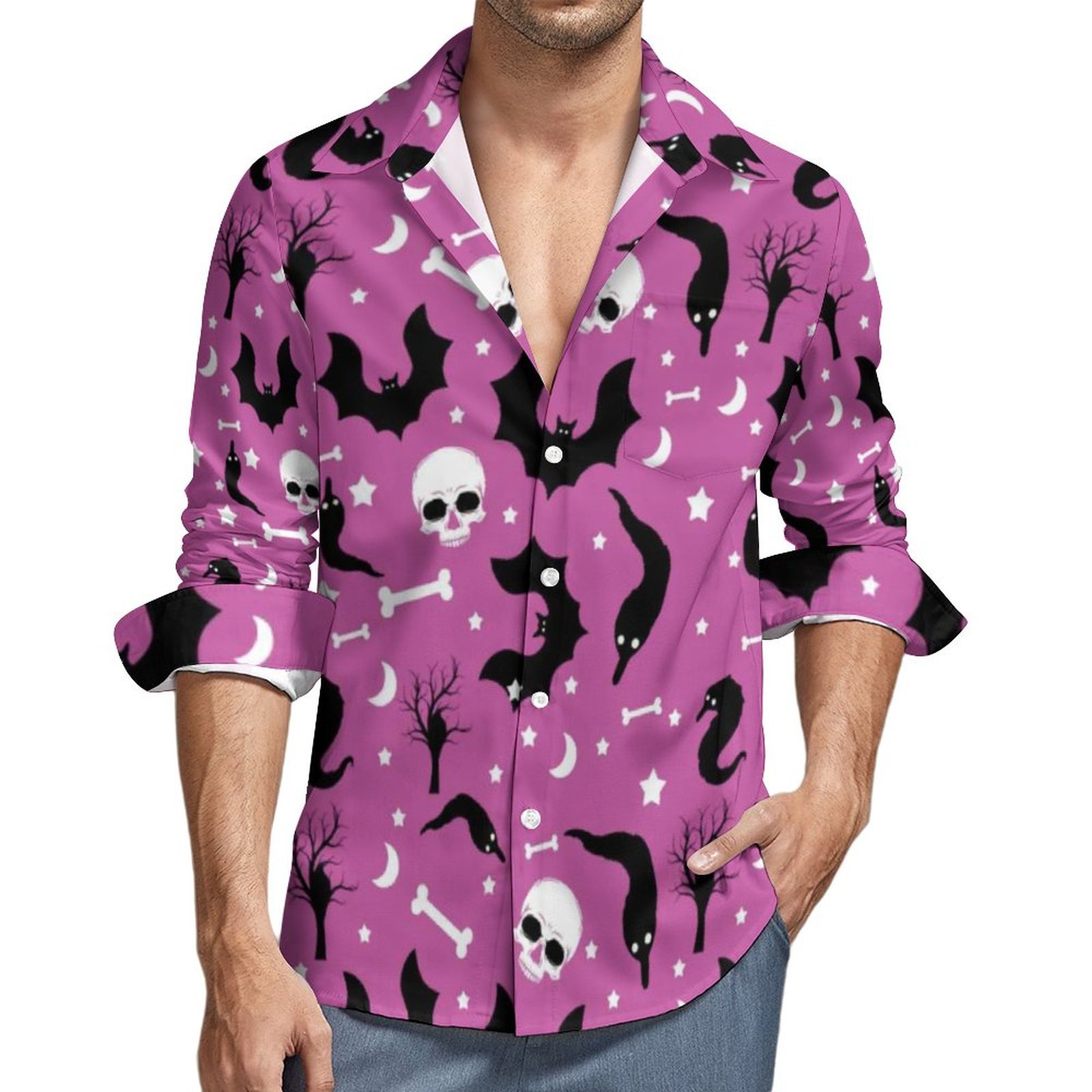 Men's Casual Shirts Banana Print Shirt Men Funny Fruit Autumn Aesthetic Custom Blouses Long Sleeve Loose Oversize Clothing Idea