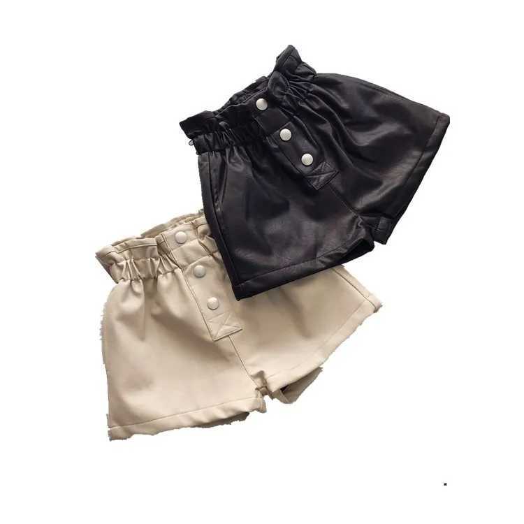 100-160cm Winter Girls Thick Wool Pu Leather Shorts Baby Children Fashion Two tone W241227