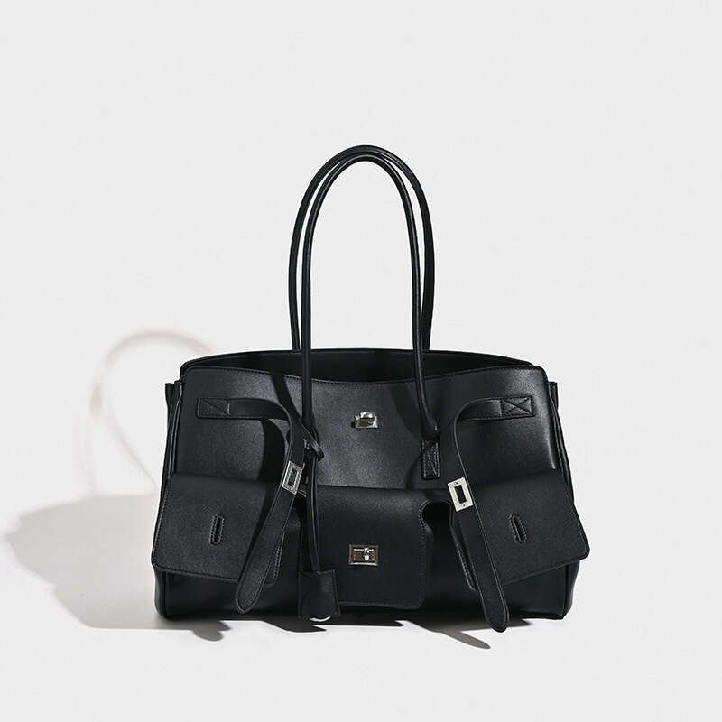 Women's Bags Designer Lock Wings Shoulder Bag,Large Capacity Commuting Tote Bag, Genuine Leather Locomotive Bag,Versatile Women Handbag Momei