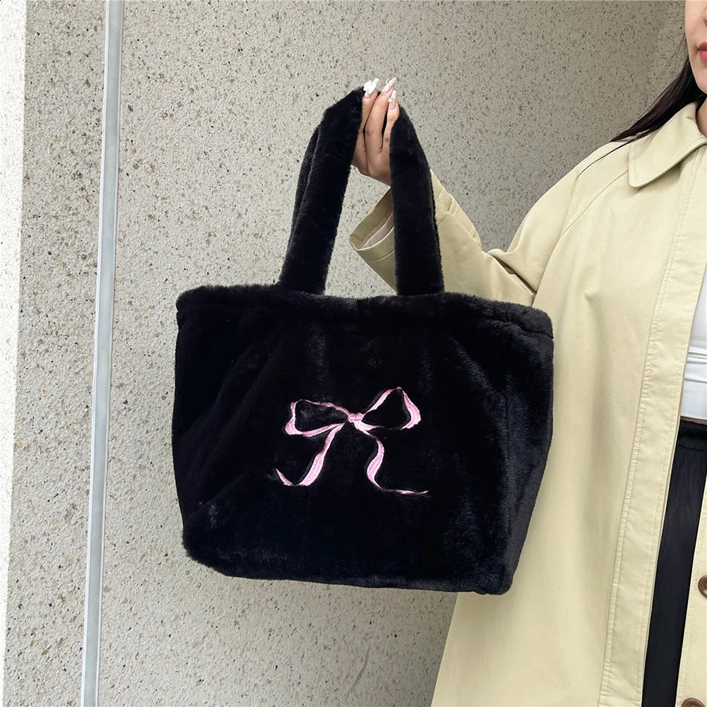 Women Plush Shoulder Bag Fuzzy Top Handle Bag Large Capacity Slouchy Hobo Bag Casual Furry Tote Purse Soft Shopper Bag241226