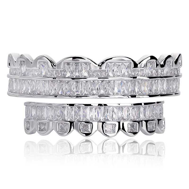 D Z Baguette Teen Grilz set suitable for unisex styles with cubic zirconia on top and bottom brass material hip-hop Cosply jewelry suitable for men W2