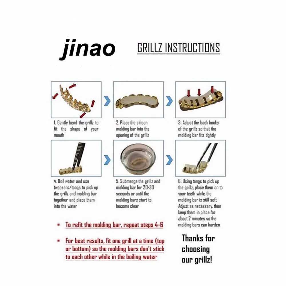 JINAO Silver-Plated Hip Hop Teeth For Mouth Grillz Cs Top Bottom Grill Set vampire teeth for Halloween Christmas Party Sets W241227