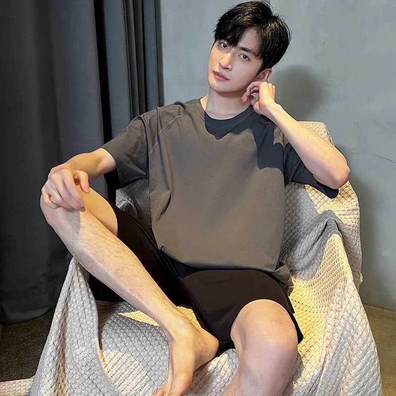 2024 Mens Summer Casual Sleepwear Sets Homewear Suits 2pcs Modal T-shirt and Shorts Oversized Pajamas Male L-5XL Pjs pyjamaXJ241227