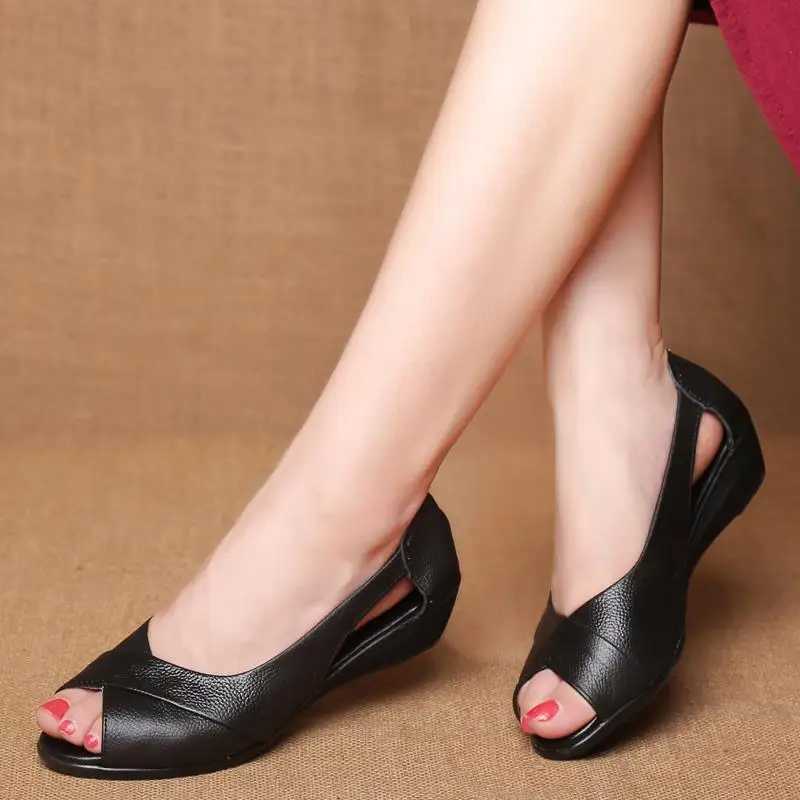 High Quality Plus Size 35-43 Womens Luxury Sandals Peep Toe Wedge Loafers Woman Summer Flats Soft Leisure Mom Outdoor Walking Shoe T241227