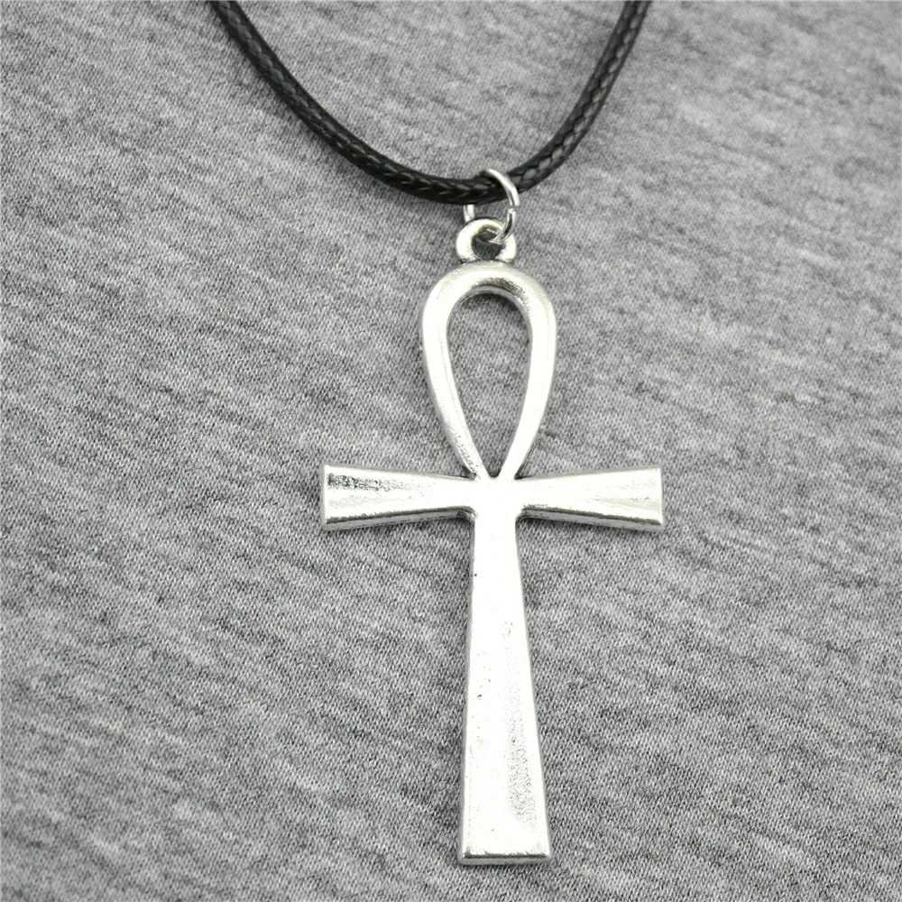 Big Ankh Cross Pendant Necklace Big Ankh Cross Wax Rope Chain Necklace Big Ankh Cross Black Leather Chain NecklaceXJ241227