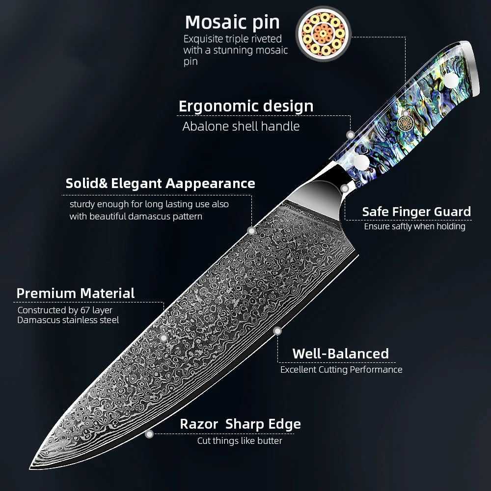 Damascus knife chef knife Japanese VG10 67 layer steel cutter side dish bread knife La Sharp Abalone shell handle kitchen gift Y241227