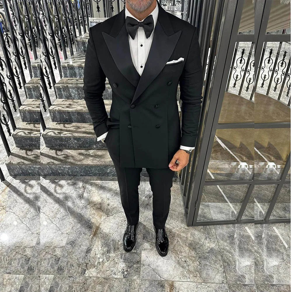 Fashion Men Suits Solid Color Bespoke Double Breasted Split Blazer Lapel Regular Length Slim Fit Male Clothing Costume 241220