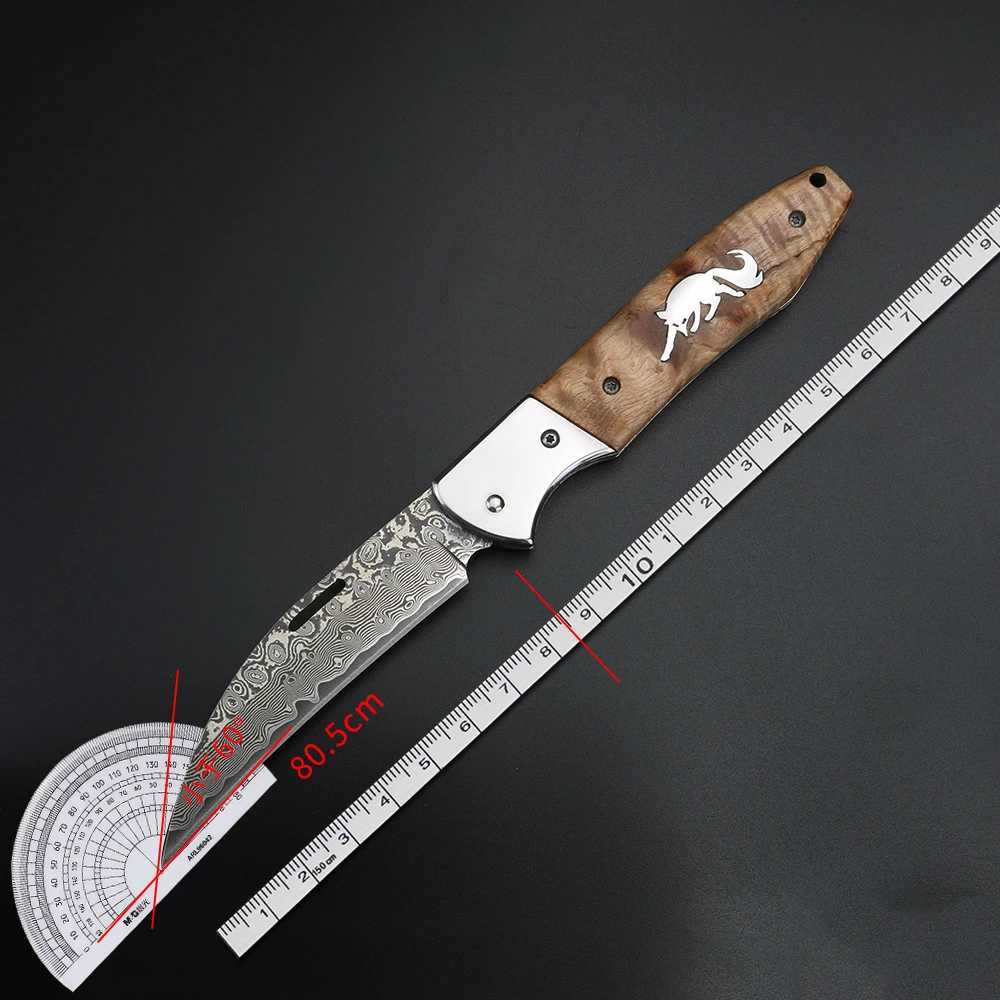 Xuanfeng Japanese handmade folding knife wooden handle small folding knife Damascus steel mtifunctional fruit knife Y241227