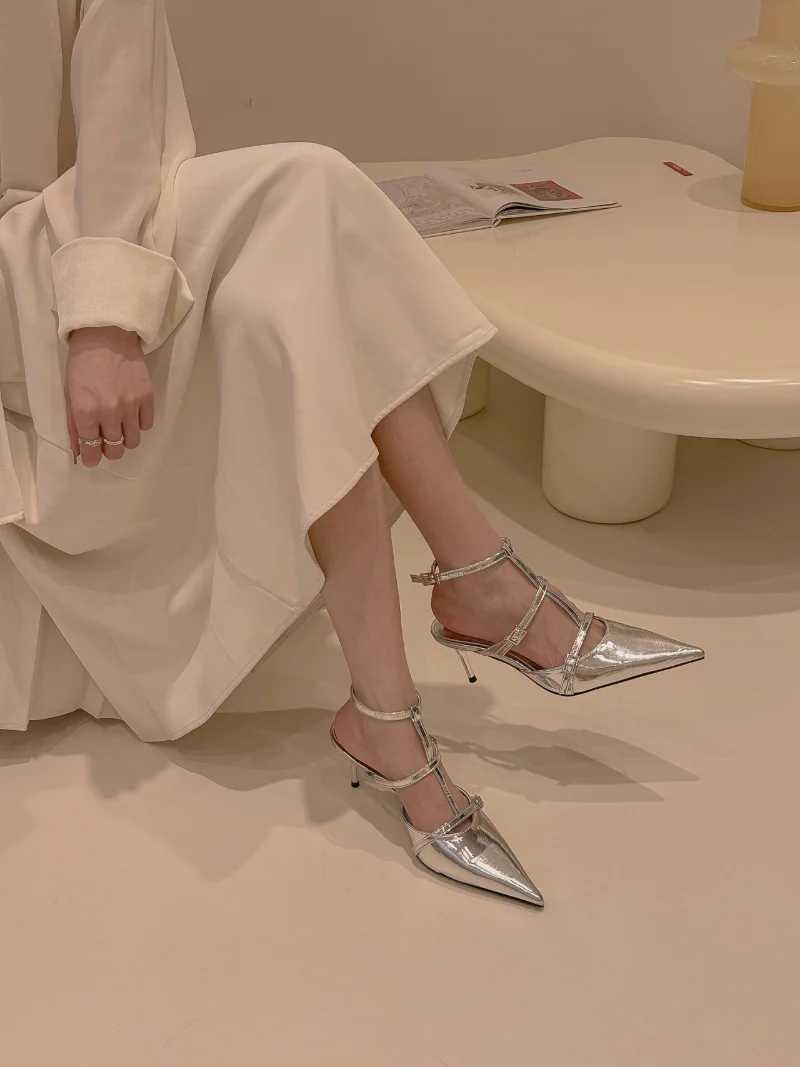 High Quality New Minimalist High Heels Womens Fashion Gold Silver Pointed Womens Elegant Thin High Heels Hollow High Heels T241227