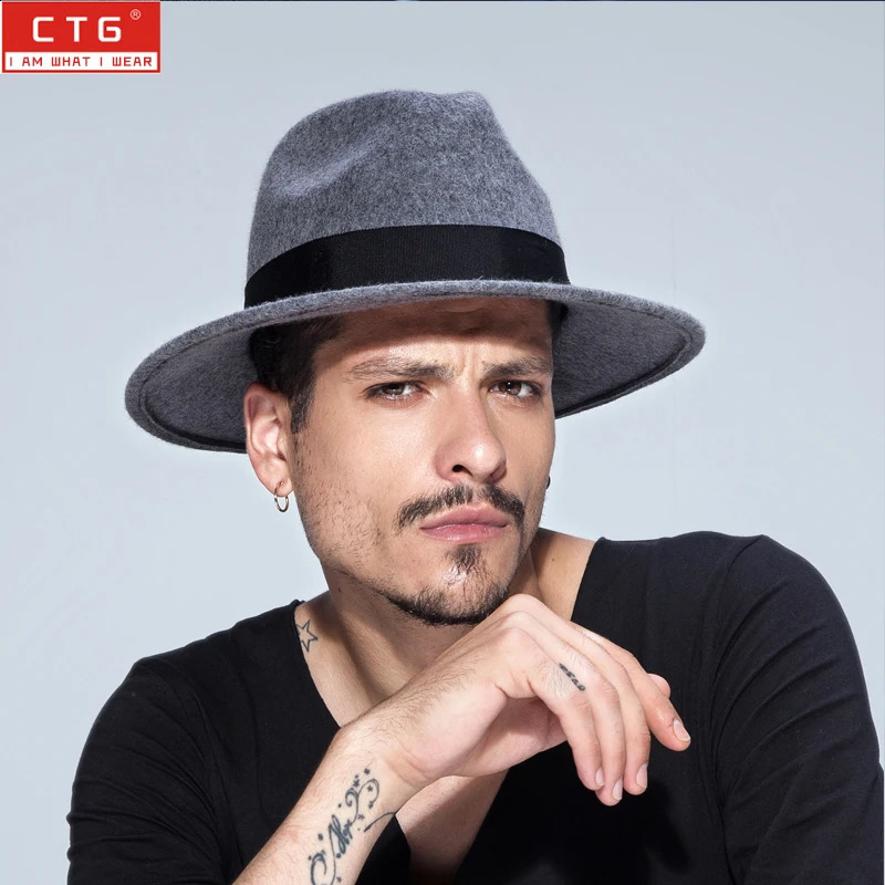 Male wool felt British Panama Jazz hat 100% wool fedora felt hat Black Panama hat Wide brim classic trilby hat B-1509 241226