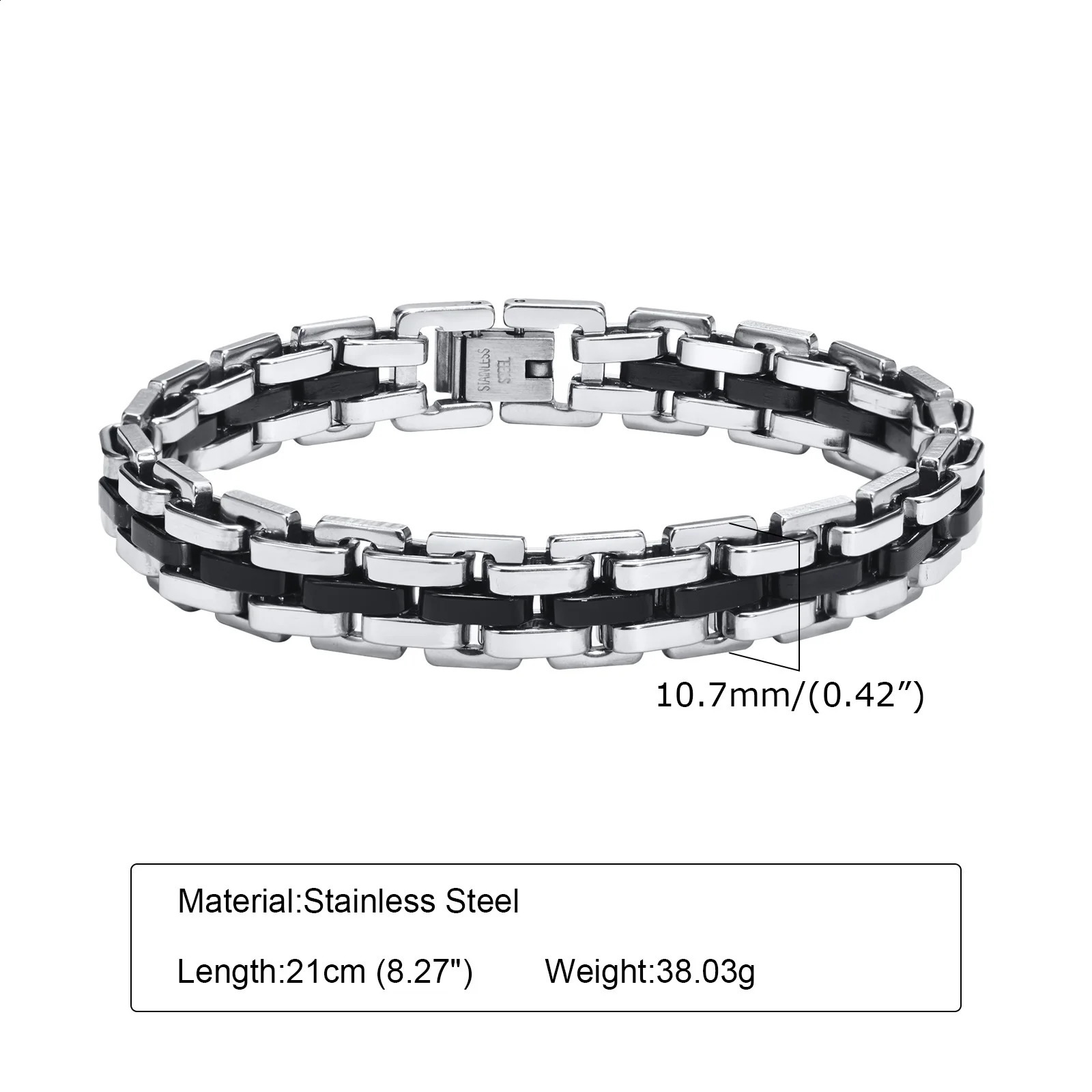 Vnox Stylish Strap Chain Bracelets for Men Boys Gift Jewelry 107MM Wide Stainless Steel Links Wristband Fathers Day Dad 241223