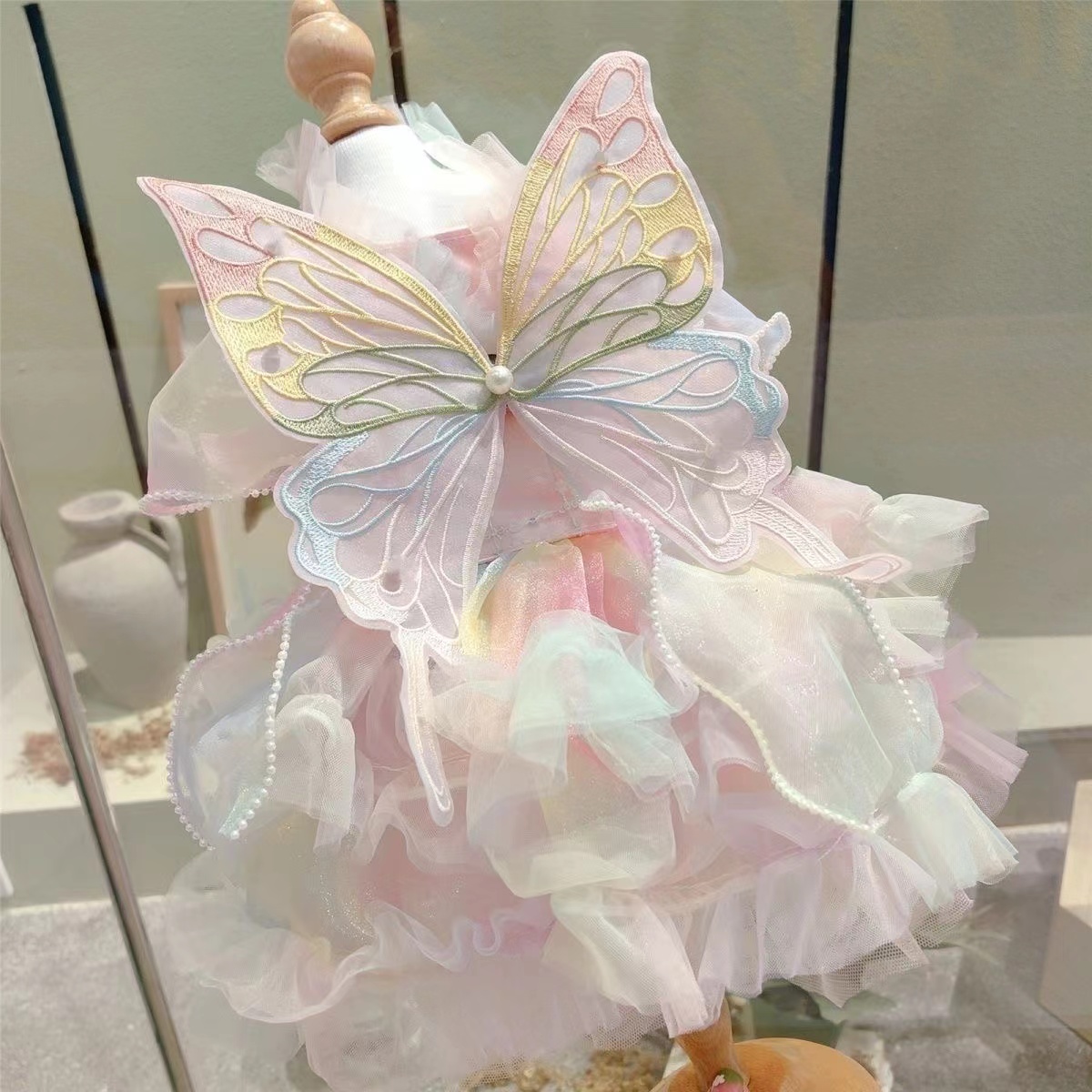 Pet Rainbow Fairy Magic Pink butterfly wings Spring Summer cat than bear Teddy VIP Golden Corgi fairy dress