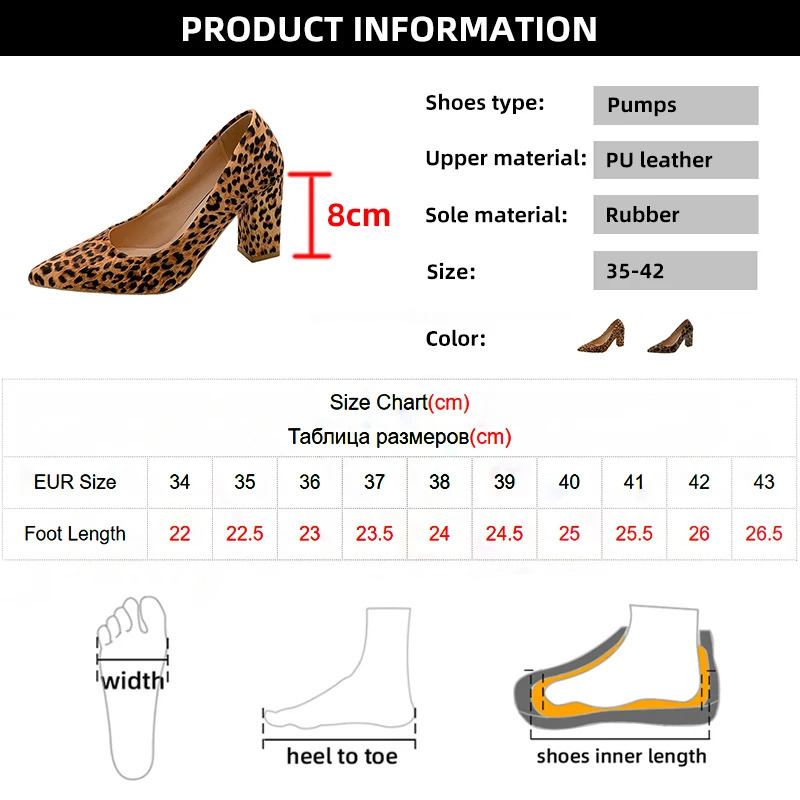 Womens Leopard Print Pumps Pointed Toe Slip On High Heels Shoes for Women Fashion Thick Heeled Dress Shoes Woman Plus Size 241228