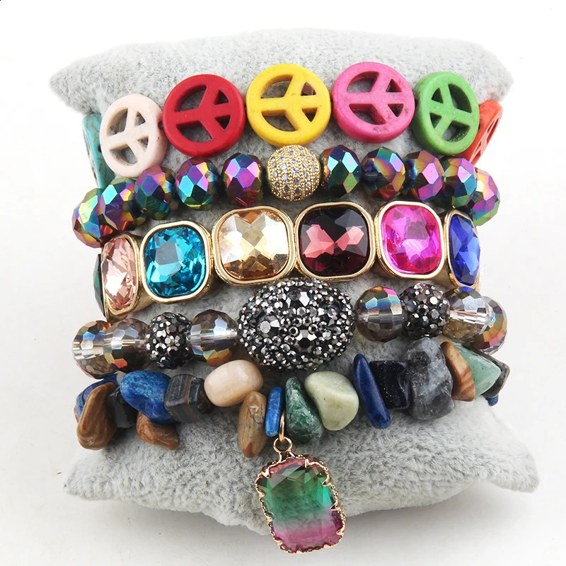 Fashion Boho Jewelry Set Black 5pc Black Natural Stone Stack Bracelet Sets For Women Bohemian Jewelres Gift Friends Birthday 241227