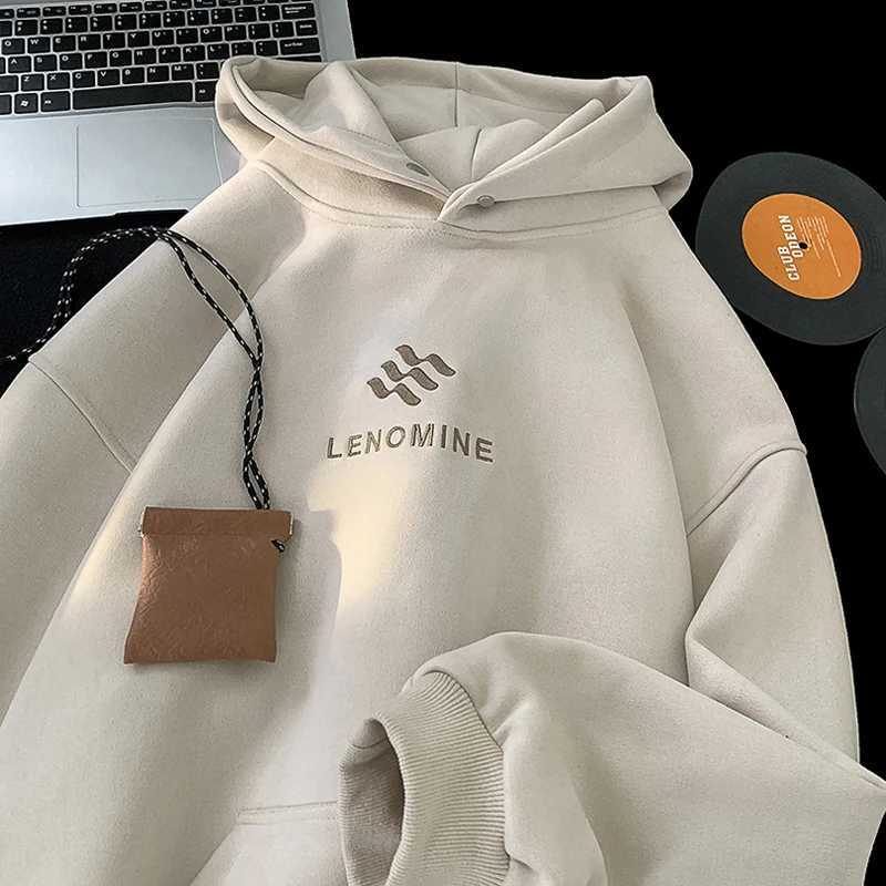 Embroidered Suede Hooded Sweatshirt Mens Fall Winter Fashion Street Pullover Hoodie Tide American Retro Hoodie Unisex Clothing X241228