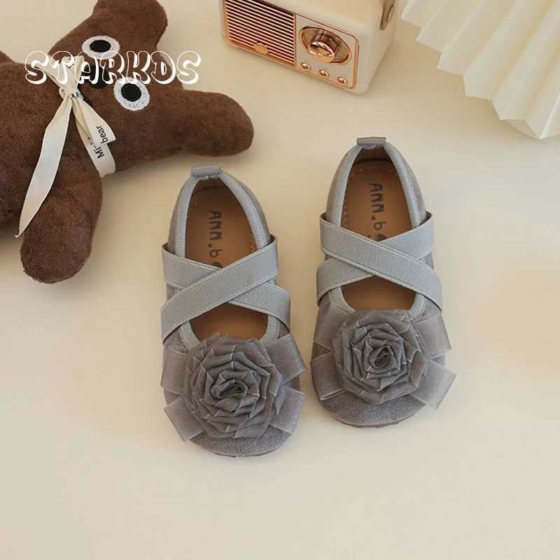 Camellia Blossom Ballet Flats are suitable for children girls elegant silk flower ballet shoes baby cross straps and floral Zapatos W241228