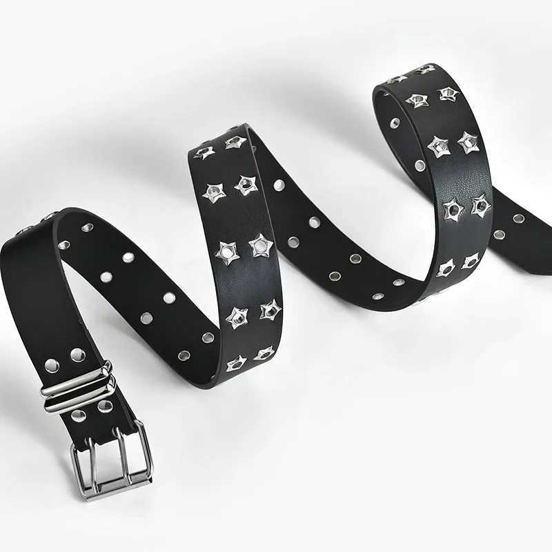 Fashion Men Women Punk style Chain Belt Adjustable Hollow star Double breasted Buckle Metal Buckle Leather Jeans Waistband W241228