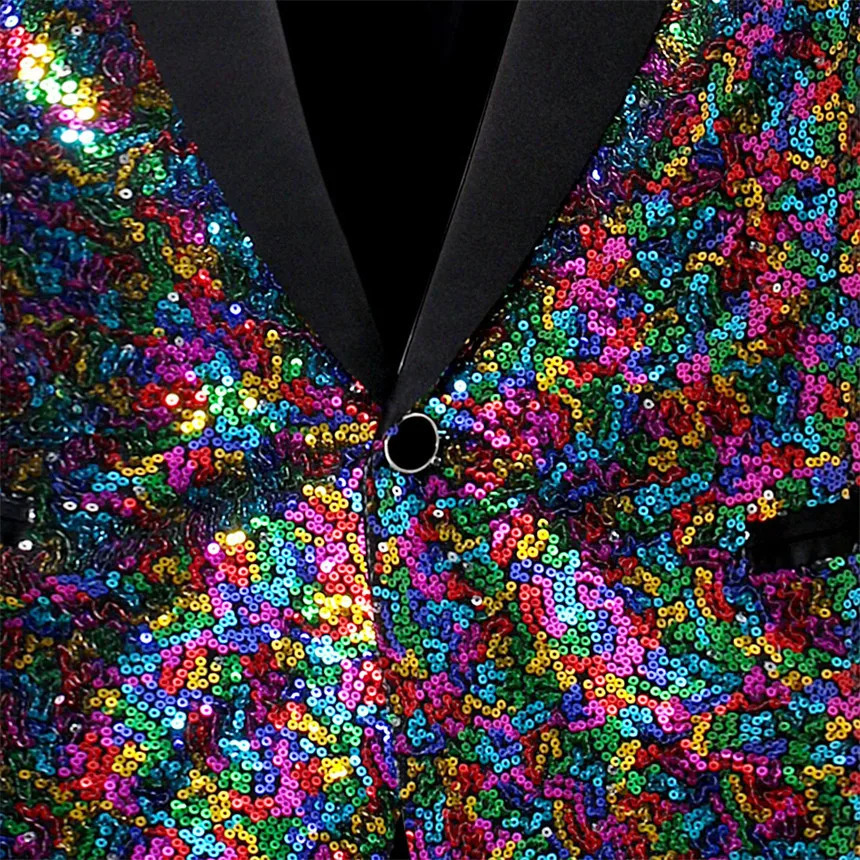 Colorful glitter decoration black collar jacket mens wedding party dress jacket blue mens suit jacket S M L XL XXL 241227