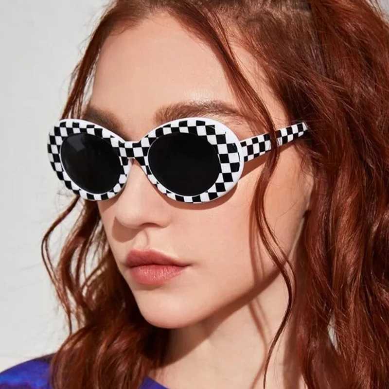 Retro Oval Sunglasses Men Women Purple Red Lens UV400 Protection Lattice Eyewear Fashion Design Gafas De Sol Goggle Eye GlassesXJ241228