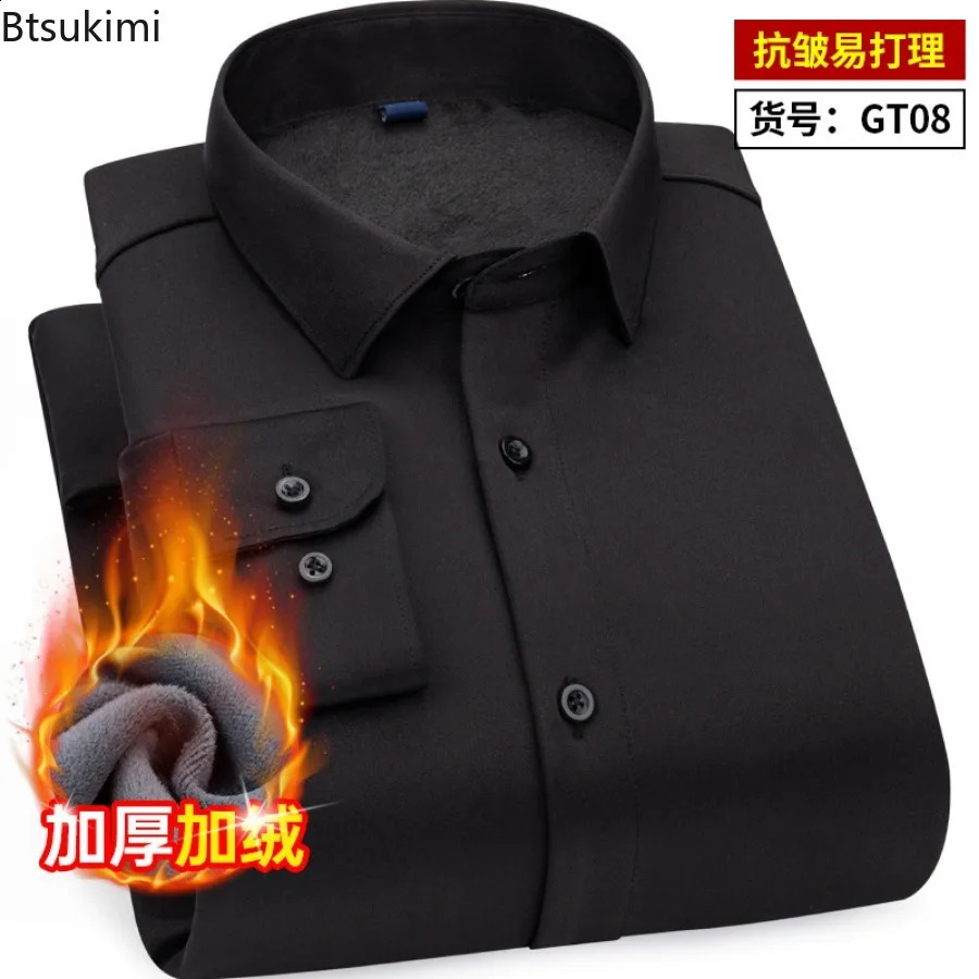 Mens Casual Warm Shirts Thicker Fleece Solid Business Office Versatile Tops Shirts Men Autumn Winter Mens Shirts Tops 241223