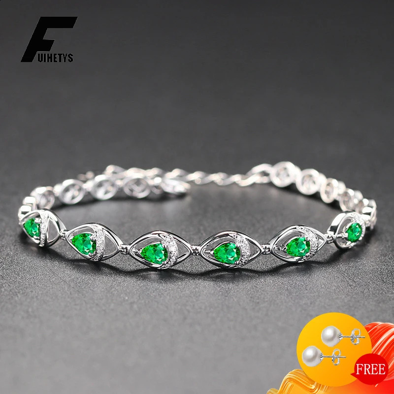 Women Bracelet 925 Silver Jewelry Water Drop Shaped Emerald Gemstone Fashion Accessories Wedding Party Engagement Gift 241227