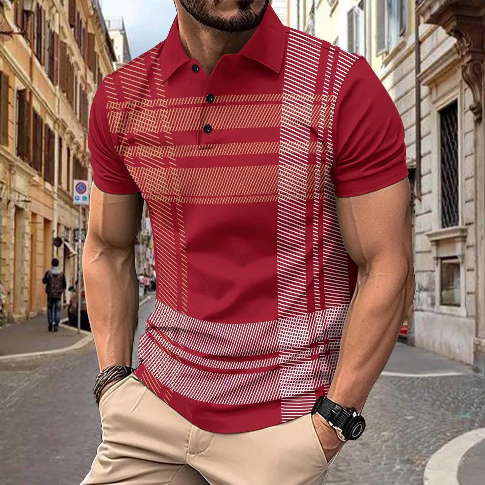 Summer new mens casual short sleeved shirt shirt with a collar fashionable printed stripes comfortable high-end sports shirt shirt X241228