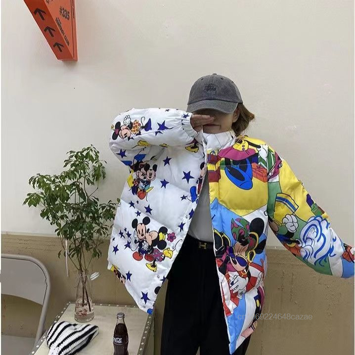 Women's Trendy Winter Cotoon Coat New Korean Version Loose Cartoon Print Jacket Casual Thick Cotton Clothes
