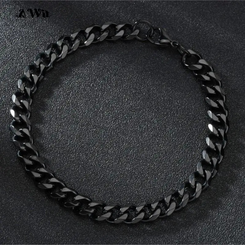 Awit Mens Simple 311mm Stainless Steel Curb Cuban Link Chain Bracelets for Women Unisex Wrist Jewelry Gifts 241223