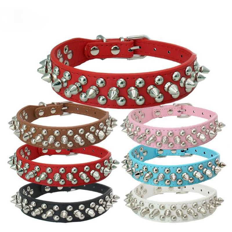 Pet dog rivet collar PU leather round bullet nail necklace pointed necklace punk style small dog cat collar M241228
