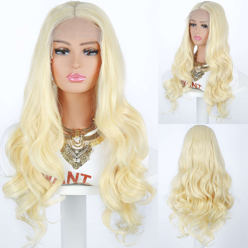 Wig Women's Hand Woven Lace Synthetic Headband 13 * 4 Black Medium Split Long Curly Hair With Big Waves Kq2 Kq2