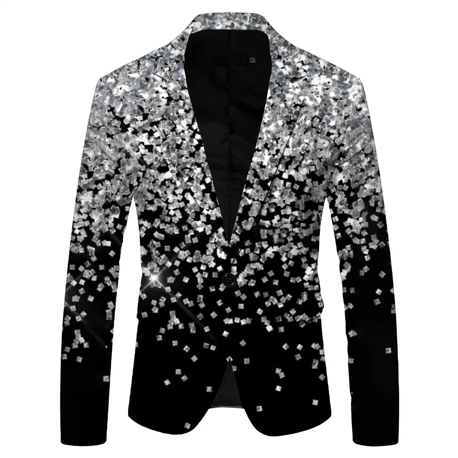 Mens 3D glitter set pocket lapel single button jacket wedding party performance dress mens nightclub jacket 241227