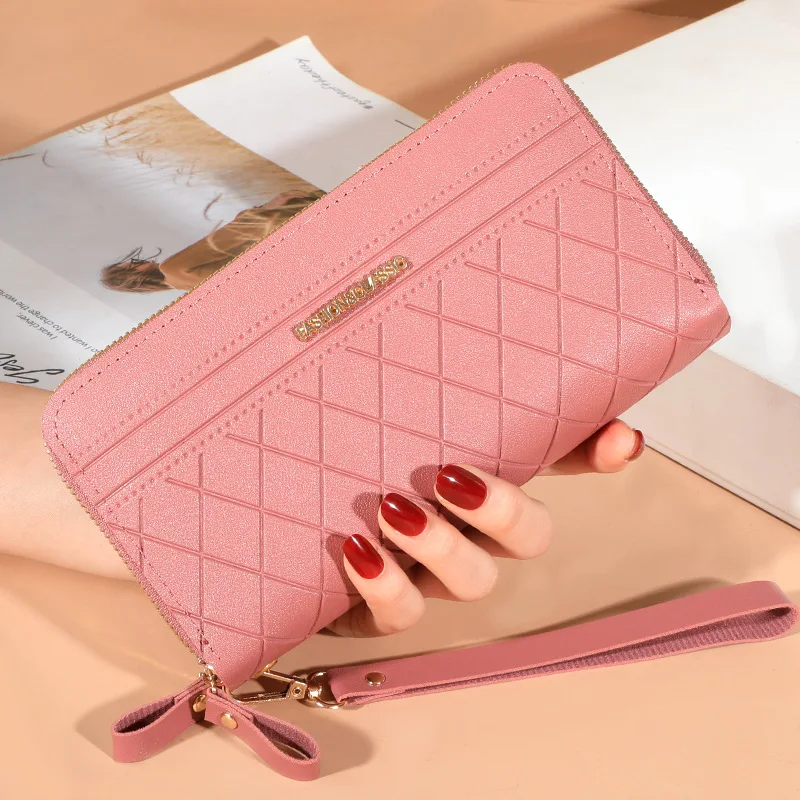 Women's Long Wallet Female Purse Wallet Tassel TLXT Coin Purse Card Holder Wallets Double Zipper Pu Leather Clutch Luxury Money Phone Bag Pink Wa