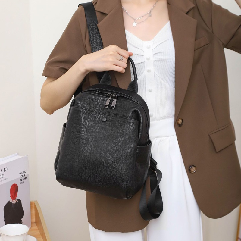 Casual Genuine Bagpack Small Real Cow Leather Backpack Anti-Theft Ladies Travel Shoulder Bag