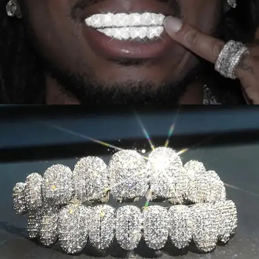 Big Shinning Bling Iced Out Teeth Hip Hop Top Bottom Grills Dental Mouth Punk Teeth Caps Cosplay Party TG134 241226