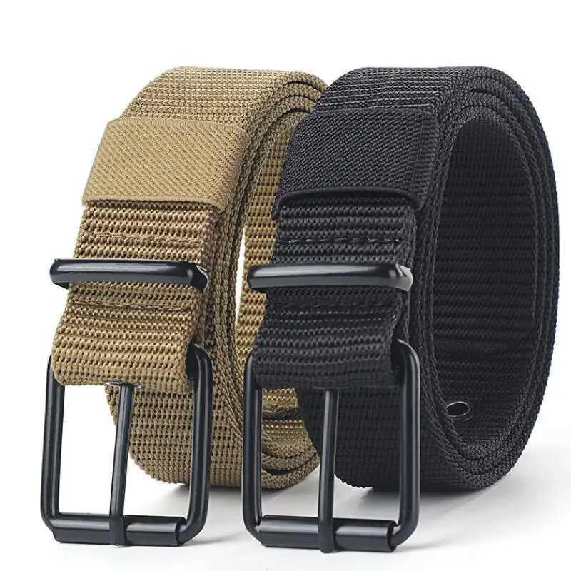 New Porous Buckle Canvas Strap Mens Fashion Edition with Student Military Training Extended Cowboy Design Strap W241228