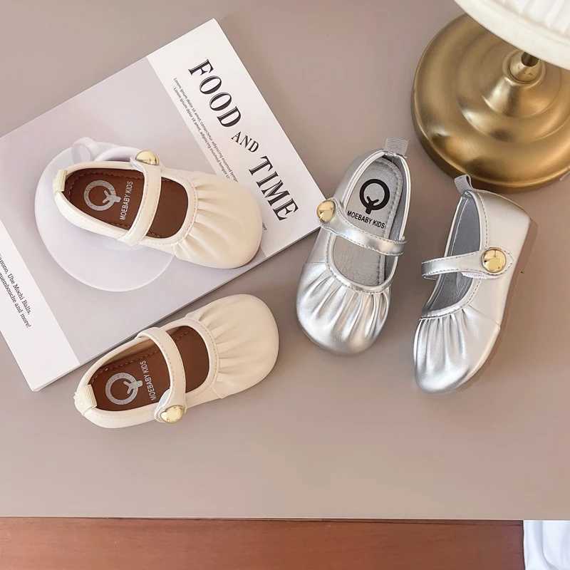 Unishuni Girls Elegant Shoes Princess Mary Jane Ballet Apartment Wrinkle Design Childrens Soft soled Casual Shoes Childrens PU Leather Shoes W241228