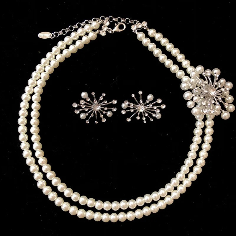 Hepburn style retro court choker double glazed pearl copper star necklace earrings set all match girl 241226