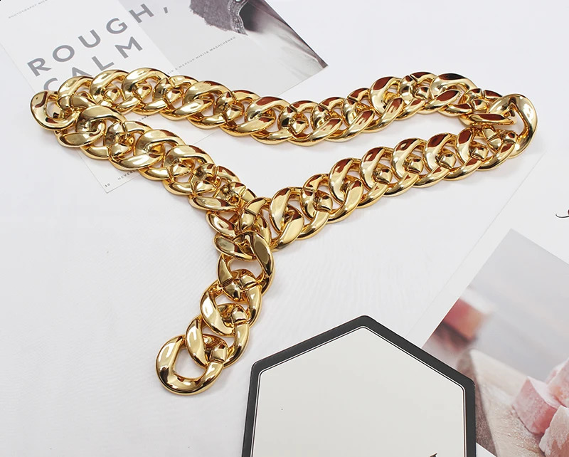 Womens runway fashion gold chain Cummerbunds female Dress coat Corsets Waistband Belts decoration wide belt R3507 241227