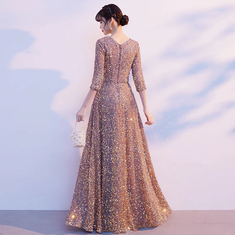 Customized Evening Dresses Deep V-Neck A-line Floor-length Zipper Back Sequins Simple Woman Formal Party Dress RU125 241223