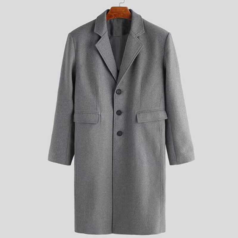 Winter mens coat retro long trench mens lapel coat mens cardigan coat mens cardigan solid windproof clothing W241228