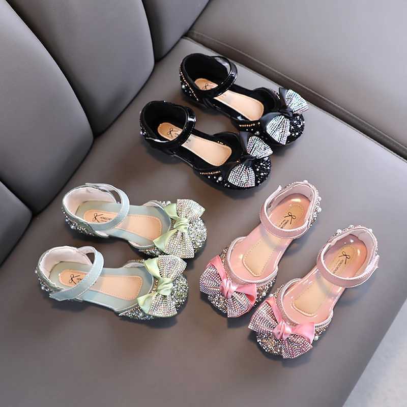 Kids Princess Luxurious Shoes For Wedding Sequins 21-30 Infant Girls Mary Janes Glitter Fashion Pink Green Children Flats W241228