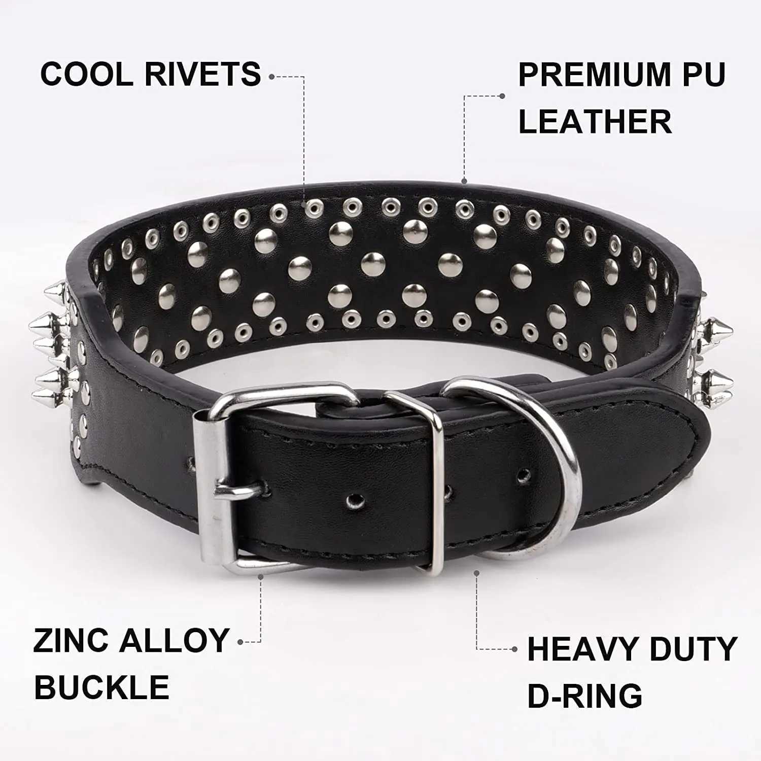 Spiked large dog collar For Medium Large Breeds L-3XL Pitbull Mastiff Boxer PU leather 4 colors big dog collar for large dog M241228