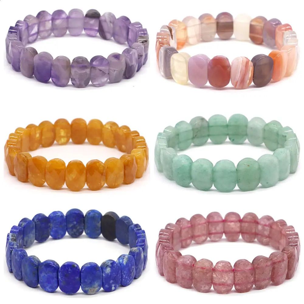 8x14mm Natural Cut Square Beads Strand Elastic Bracelets Amethyst Healing Crystal Energy Rectangle Bangle Women Jewelry Gift 241227