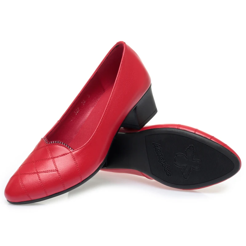 AIYUQI Women Office Shoes Genuine Leather Shallow Mouth Women Spring Shoes Mid-heel Middle-aged Mother Shoes Women