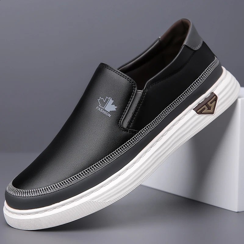 Men Leather Shoes Casual Soft Sole Versatile Business Slip On Lightweight Breathable Style for Loafers Outdoor Driving 241223