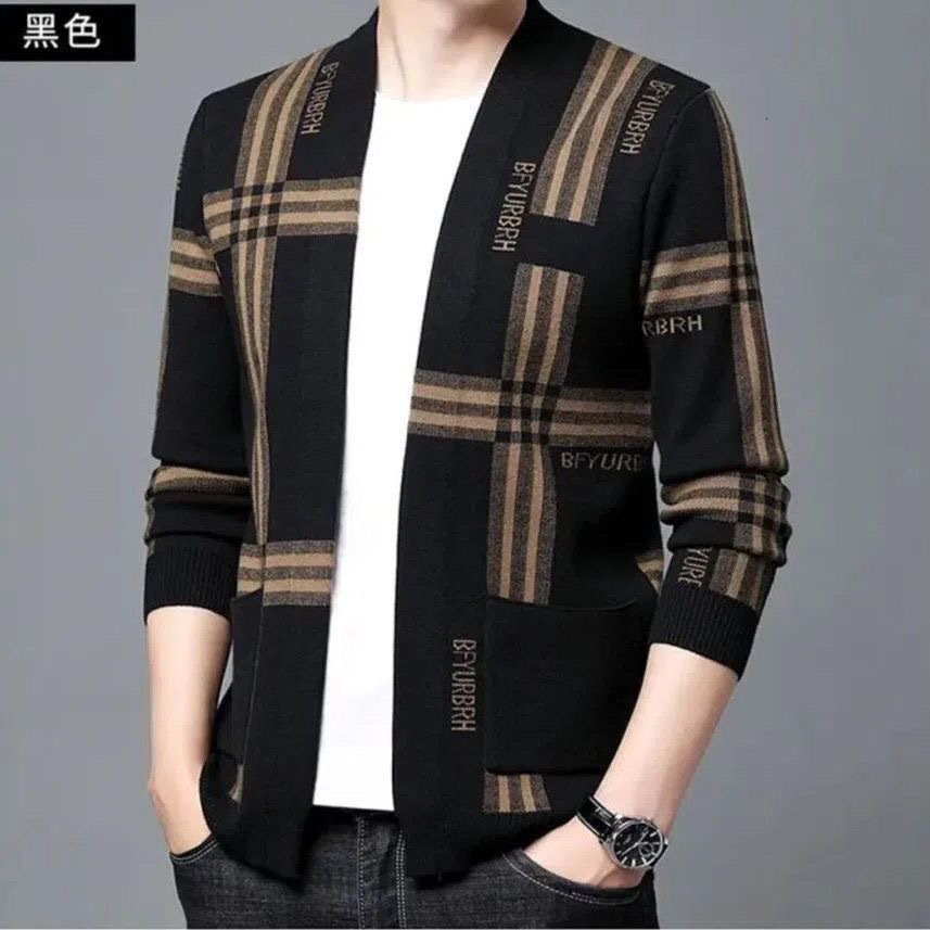 2024 Spring and Autumn New Mens cardigan jacket Korean version striped trendy mens top