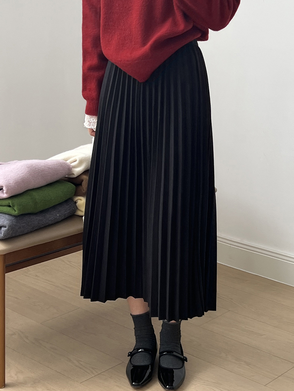 F9233 high waist pleated skirt 2024 autumn and winter new style temperament versatile drape A-line long skirt umbrella skirt