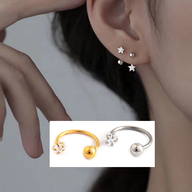 Crystal Zircon Earring Ear Stud Hoop Nose Ring Steel 20G Clear Gem Tragus Round Star 8mm Korean Fashion Women Jewelry 50pcs 241226